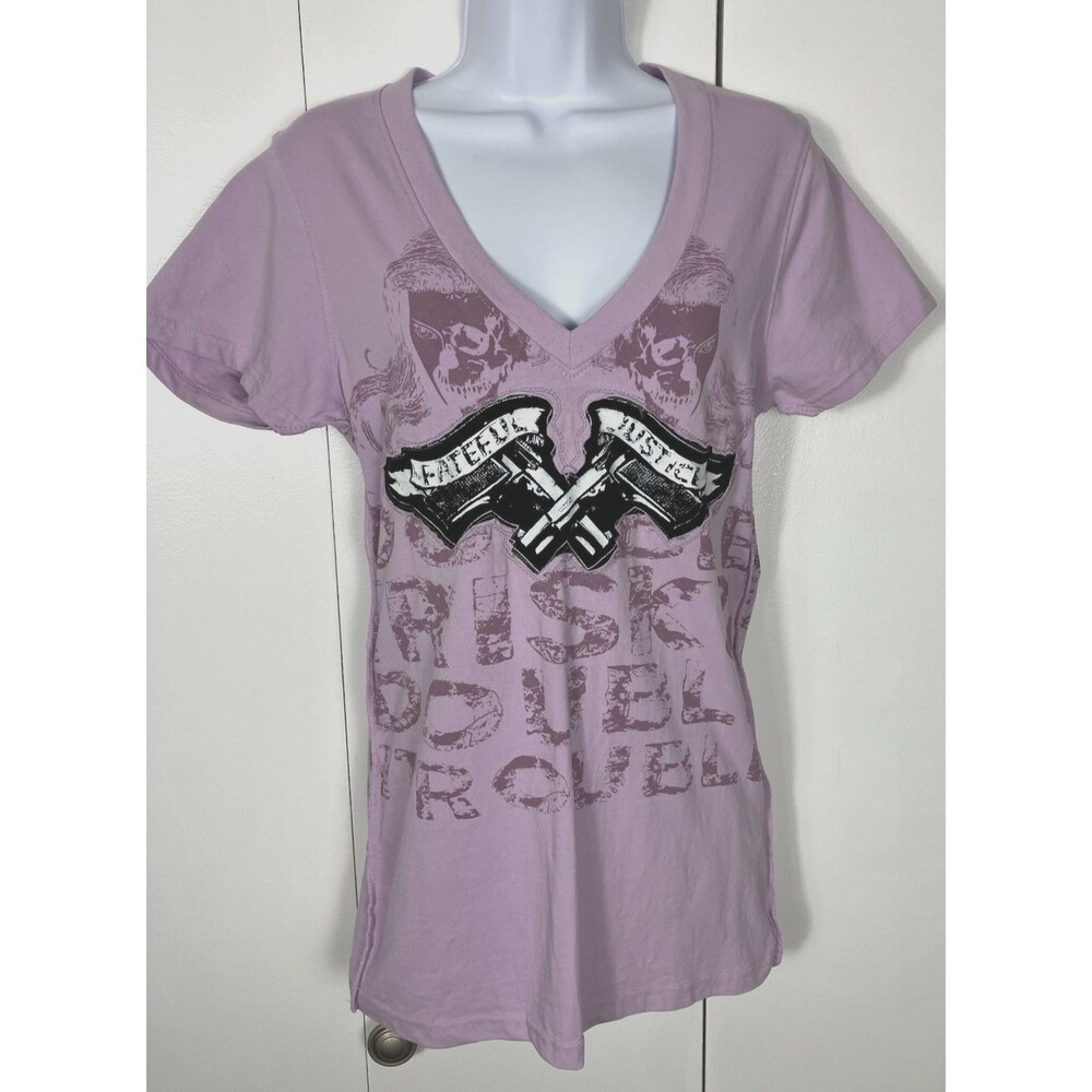 Blac Label Pink Y2K goth/grunge Lavender tee with silver studs Size XL